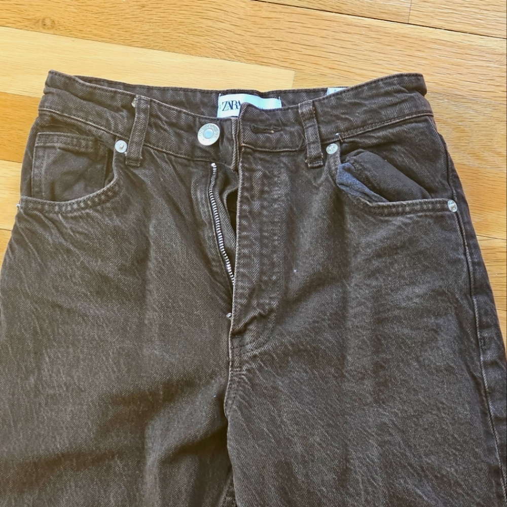 Zara Brown Courduroy print Straight leg pants